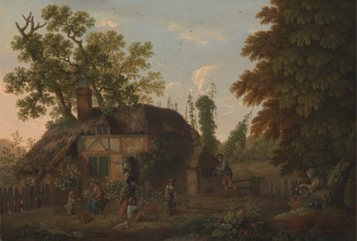 Cueilleurs de houblon devant un cottage - George Smith