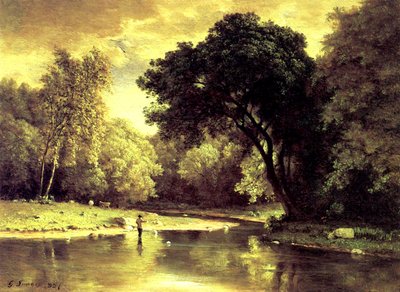 Pêcheur dans un ruisseau - George Snr. Inness
