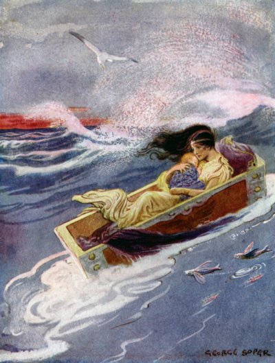 Persée : « Et la mère et son bébé flottèrent au loin et en mer » (lithographie en couleur) - George Soper