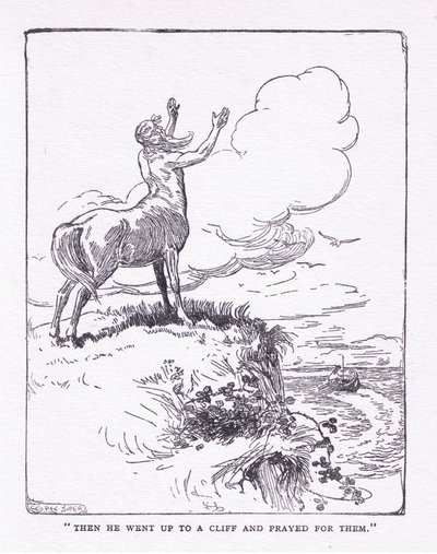 Puis elle monta sur la falaise et pria pour eux, du livre The Heroes publié par George Allen and Unwin 1929 - George Soper