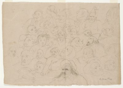 Sans titre - Nombreux croquis de portraits, dessinés grossièrement, d