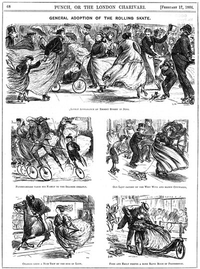 Adoption générale du patin à roulettes. Caricatures de George du Maurier de Punch - George du Maurier