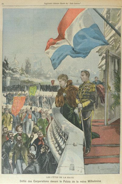 Procession des corporations à La Haye devant la reine Wilhelmine des Pays-Bas pour célébrer son mariage avec le duc Henri de Mecklembourg, février 1901 - Georges (after) Carrey