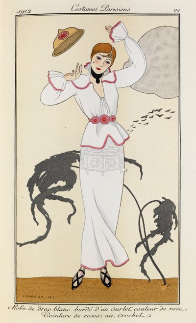 Robe de drap blanc bordée d