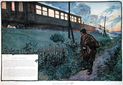 Deux méthodes de voyage, le train express et le vagabond, début du 20e siècle - Georges Bertin Scott