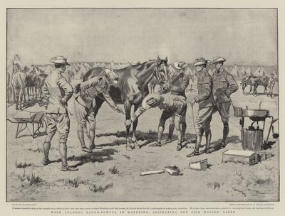 Avec le colonel Baden-Powell à Mafeking, inspectant les lignes des chevaux malades - Georges Bertin Scott
