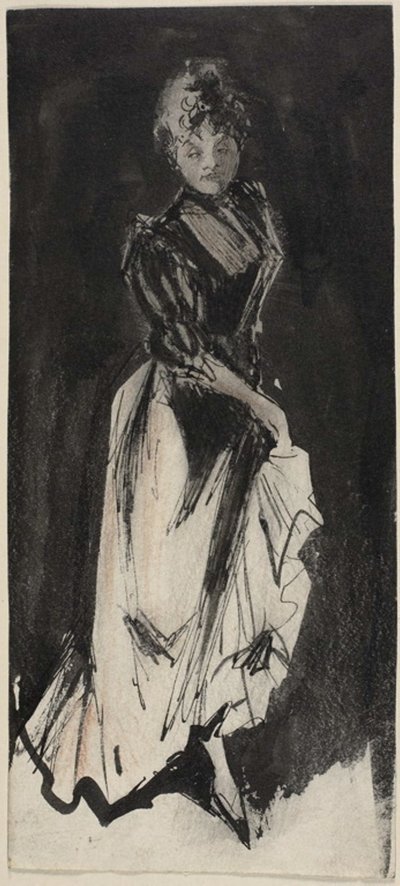 Femme soulevant sa jupe pour marcher - Georges Bottini