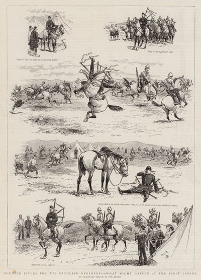 Joueurs de cornemuse montés pour les régiments des Highlands, ce qui pourrait arriver lors de la première parade - Georges Ferdinand Bigot