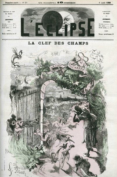 La clé des champs, illustration par Pilotel remplaçant le dessin de Gill "Justice et Vengeance poursuivant le crime", censuré par la police. Couverture dans "L