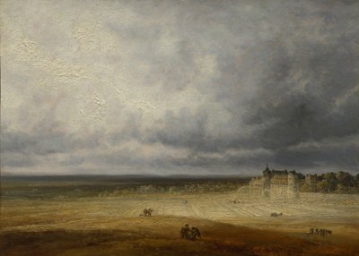 Paysage avec un champ labouré et un village - Georges Michel