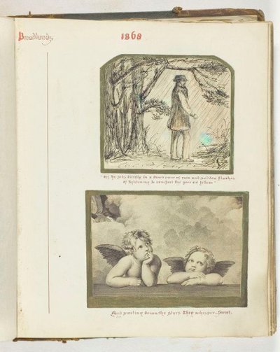 Sans titre [homme sous la pluie et deux chérubins] - Georgina Cowper