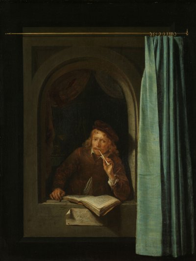 Homme fumant une pipe. Autoportrait, 1650 - Gerrit Dou
