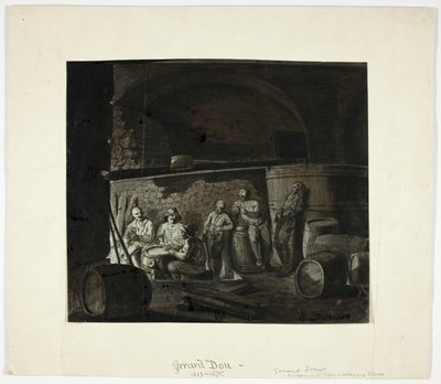 Cave à vin avec des hommes jouant aux cartes - Gerrit Dou