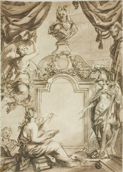 Dessin pour la page de titre : Clio prenant la dictée de Minerve - Gerard de Lairesse