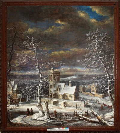 Un village en hiver avec des personnages sur la glace - Gerard van Edema