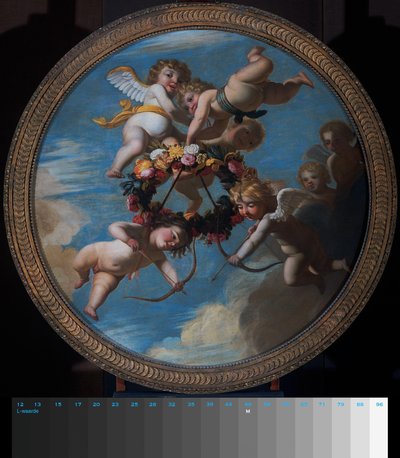 Putti avec une couronne de fleurs - Gerard van Honthorst (workshop of)