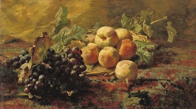 Raisins bleus et pêches dans un panier en osier - Gerardina Jacoba van de Sande Bakhuyzen