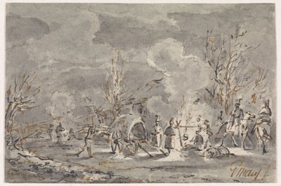 Camp militaire avec des soldats autour d