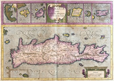 Chypre et îles grecques (Corfou, Zante, Milo, Santorin, Karpathos) (gravure) - Gerardus Mercator