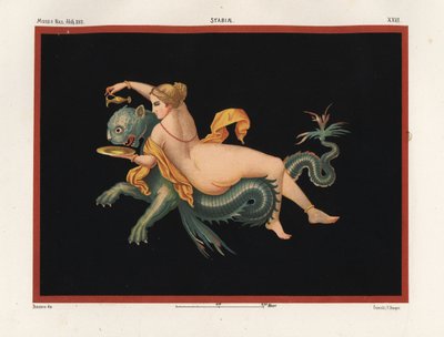 Néréide soutenue par un monstre, moitié panthère et moitié poisson. Museo Naz. XXII, Stabies. Chromolithographie de Victor Steeger d