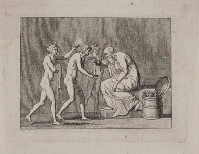 Allégorie avec trois jeunes hommes et un vieil homme en costume antique - Gerhard Ludvig Lahde
