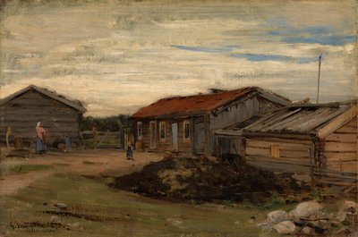 Une cour avec des dépendances grises - Gerhard Munthe