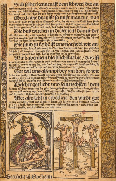 Broadsheet avec deux scènes de la vie du Christ et des bordures grotesques - German 15th Century