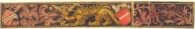 Bande grotesque avec dragon, boucliers et hommes sauvages - German 15th Century
