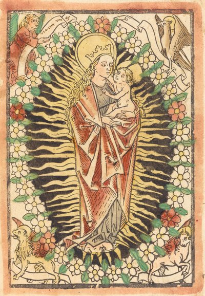 Madone et Enfant dans un Rosaire - German 15th Century