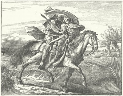 Un chevalier allemand portant Valdemar II de Danemark en sécurité après sa défaite à la bataille de Bornhöved - German School