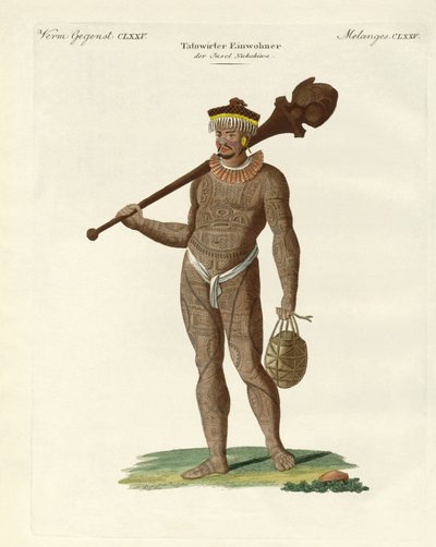 Un Nukahiwan avec une chauve-souris et des calebasses - German School