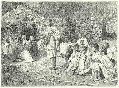 Un ménestrel itinérant et son public en Abyssinie (gravure) - German School