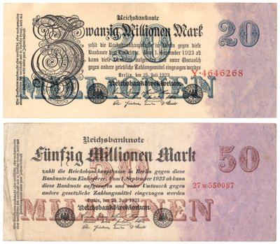 Billets de vingt et cinquante millions de marks, 1923 - German School
