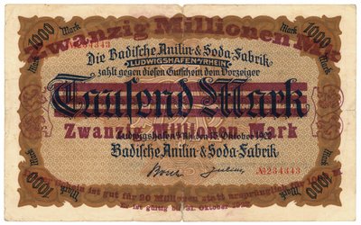 Un billet de vingt millions de marks, 1922 - German School