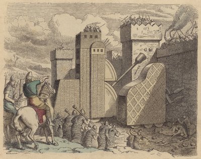 Une armée assyrienne assiégeant une ville (gravure en couleur) - German School