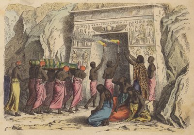 Enterrement égyptien ancien (gravure en couleur) - German School