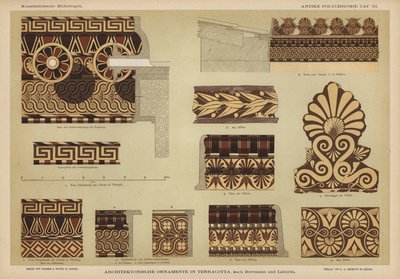 Ornementation architecturale en terre cuite (lithographie en couleur) - German School