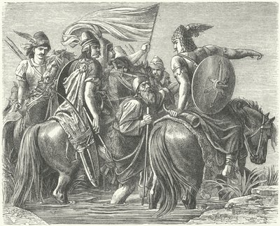 Arrivée des Hongrois dans leur nouvelle patrie (gravure) - German School