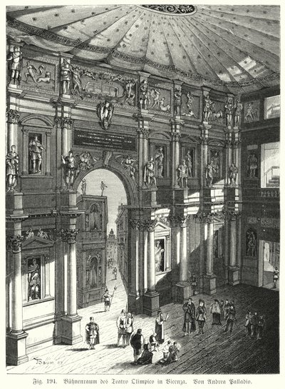 Auditorium et scène du Teatro Olimpico, Piacenza, Italie, conçu par Andrea Palladio - German School