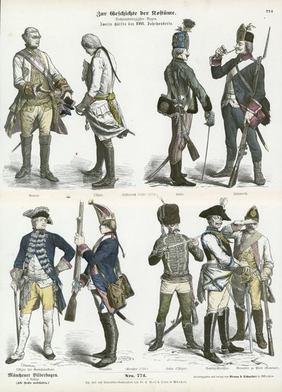 Uniformes militaires autrichiens et prussiens, seconde moitié du XVIIIe siècle - German School