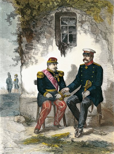 Bismarck conversant avec Napoléon III après sa capture à la bataille de Sedan, 2 septembre - German School