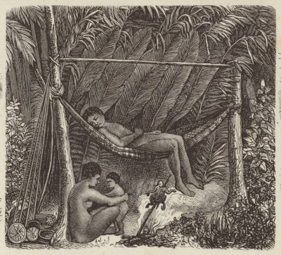 Autochtone brésilien se reposant dans un hamac (gravure) - German School