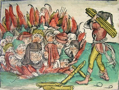 Brûlage des Juifs, publié dans la Chronique de Nuremberg, 1493 - German School