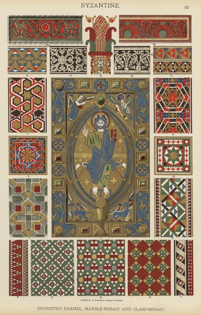 Émail incrusté byzantin, mosaïque de marbre et mosaïque de verre - German School