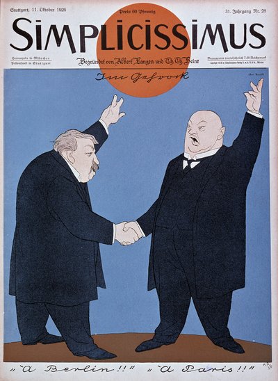 Caricature sur le rapprochement franco-allemand : Briand et Stresemann - dans « Simplicissimus » du 11/10/1926 (gravure) - German School