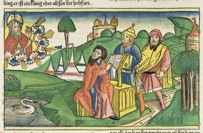 Deutéronome : Frontispice où Dieu fait les Lois, de la Bible de Nuremberg (Biblia Sacra Germanaica) - German School