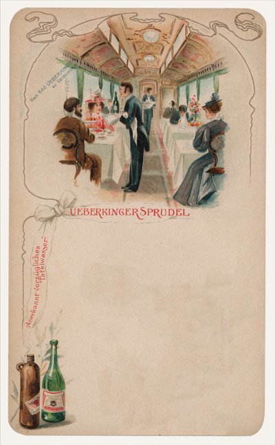 Wagon-restaurant dans un train, publicité pour l