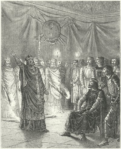 Edmond Rich, archevêque de Canterbury, menaçant le roi Henri III d