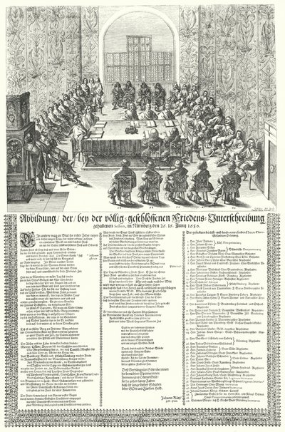 Congrès de paix européen tenu à Nuremberg en 1650 après la guerre de Trente Ans (gravure) - German School
