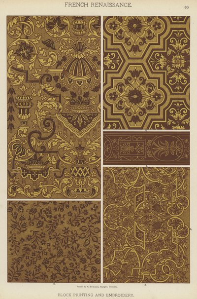 Renaissance française, Impression sur bloc et broderie - German School